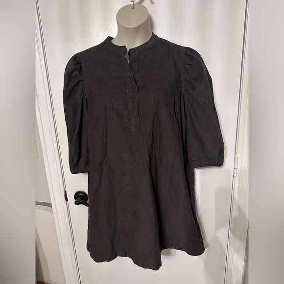 Gap Mini Dress Black Corduroy Puff Sleeve Women's Button Down large NWT #1842 - Picture 1 of 7